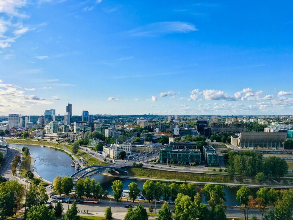 Aerial view of the Neris River through Vilnius
